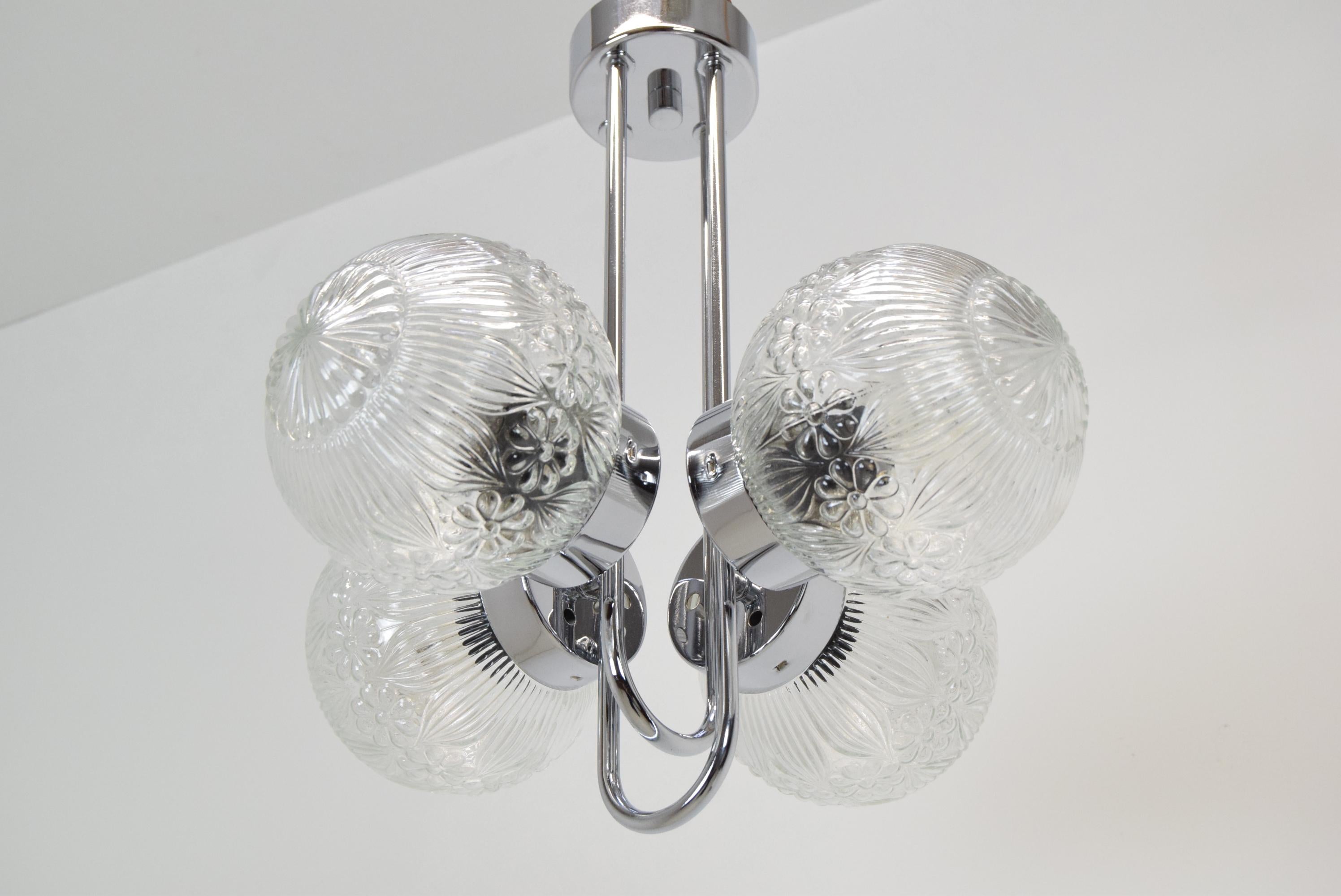 Czech Pair of Mid-Century Chrome Chandeliers by Instala Decin, 1970s For Sale