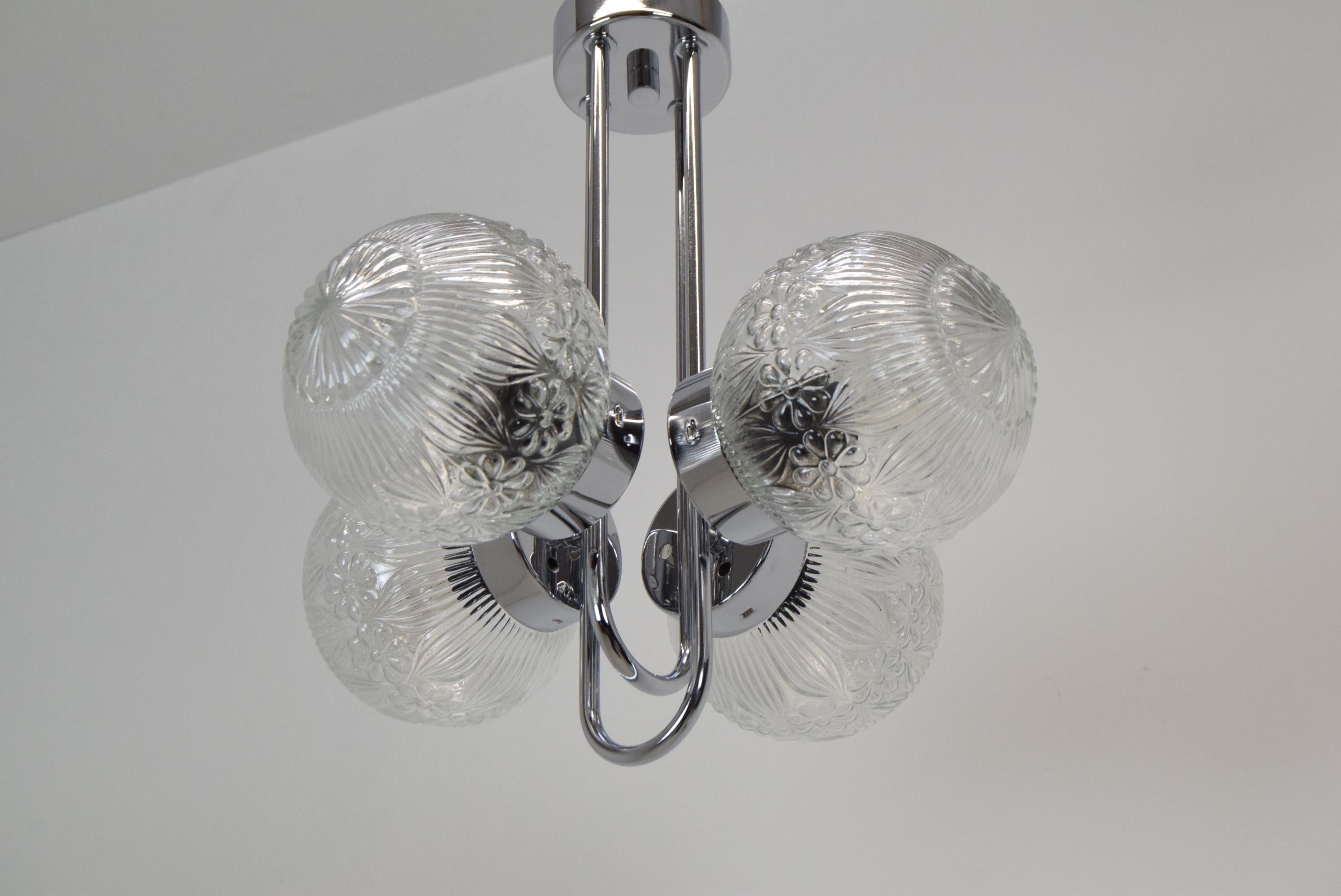 Pair of Mid-Century Chrome Chandeliers by Instala Decin, 1970s In Good Condition For Sale In Praha, CZ