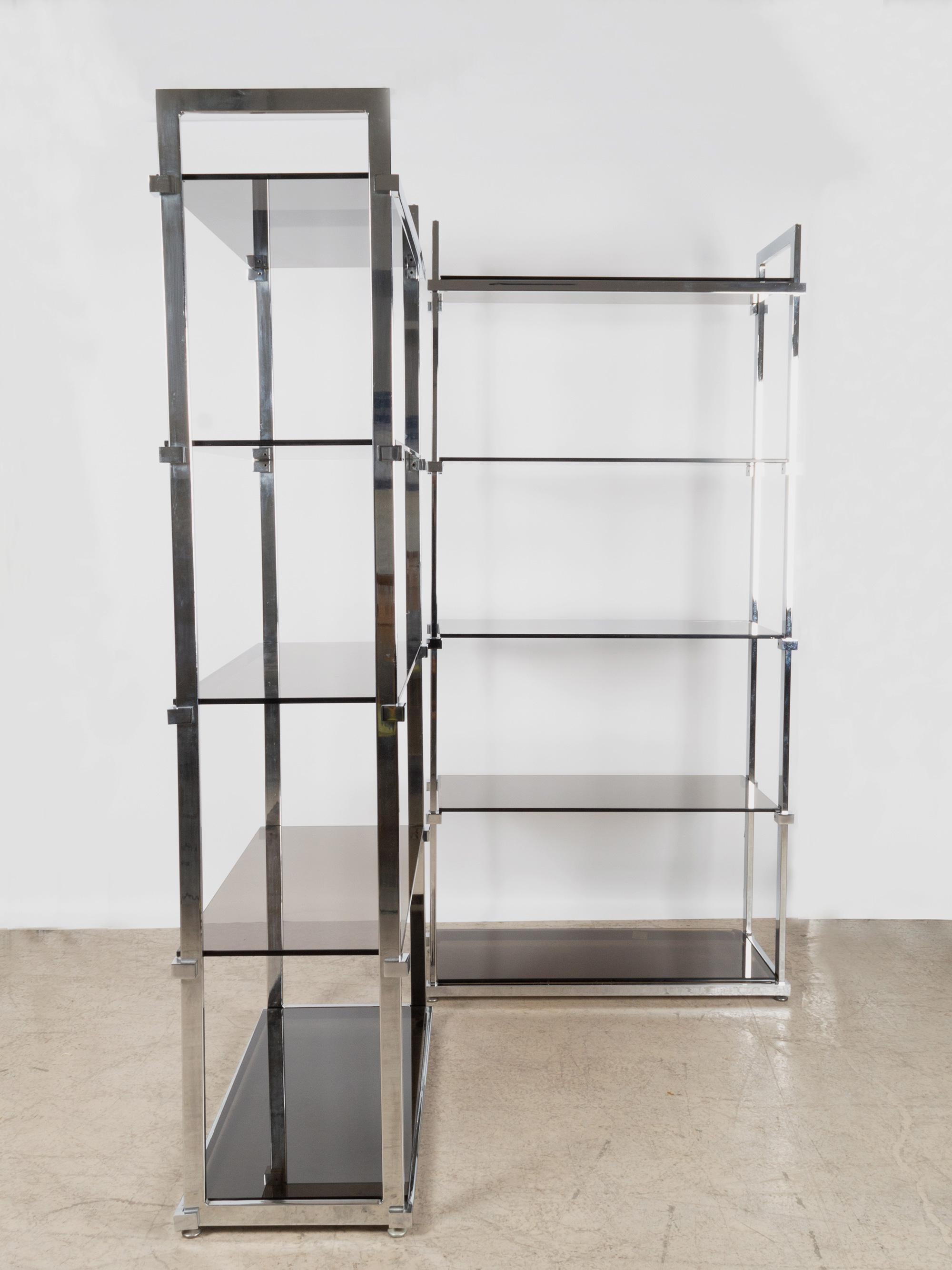 Pair of Midcentury Chrome and Glass Étagère Display Shelves, England, circa 1970 1