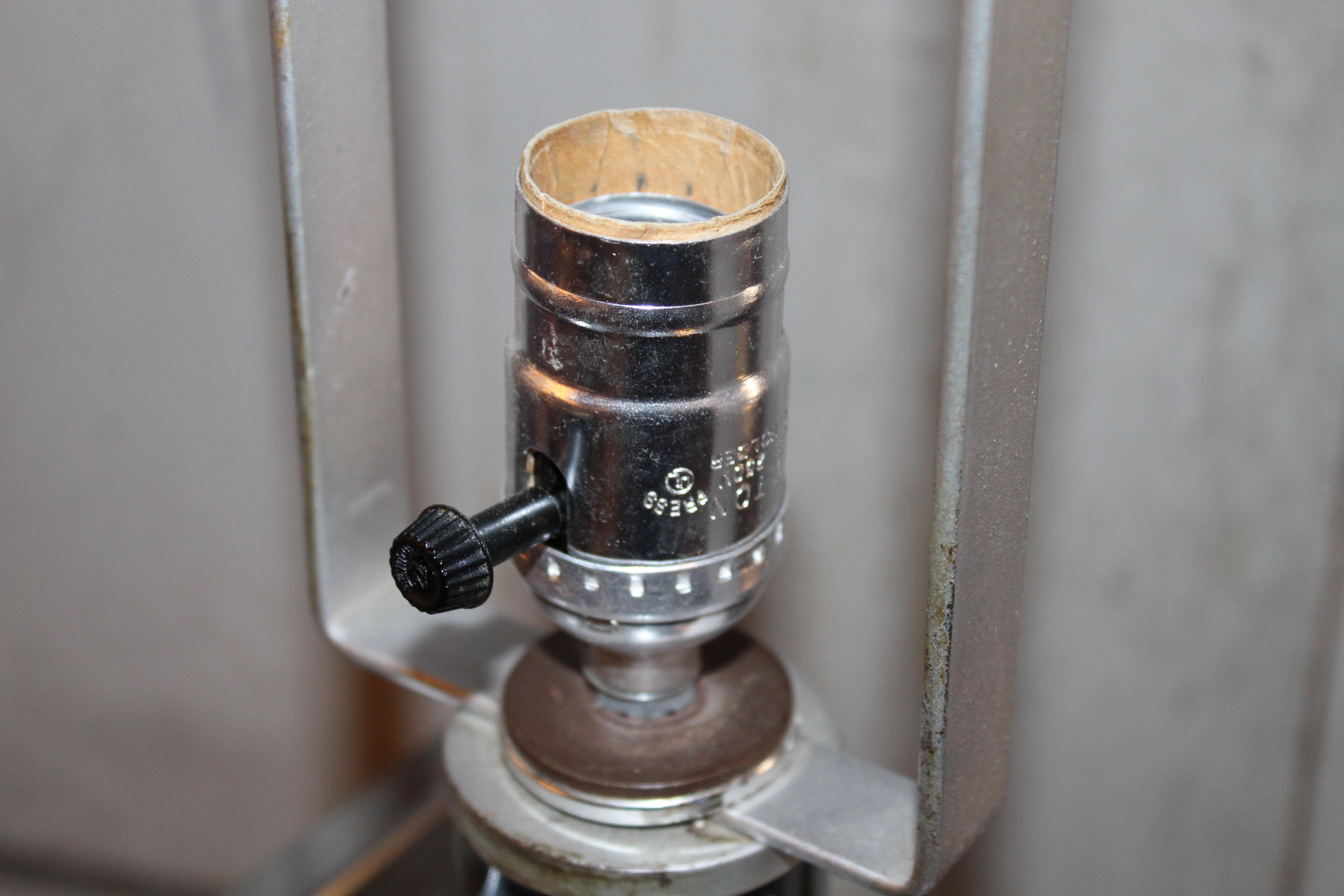 Pair of Mid-Century Chrome Lamps with Burled Inlay For Sale 5