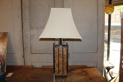 Coppia di lampade cromate del metà del secolo con intarsio a bulino