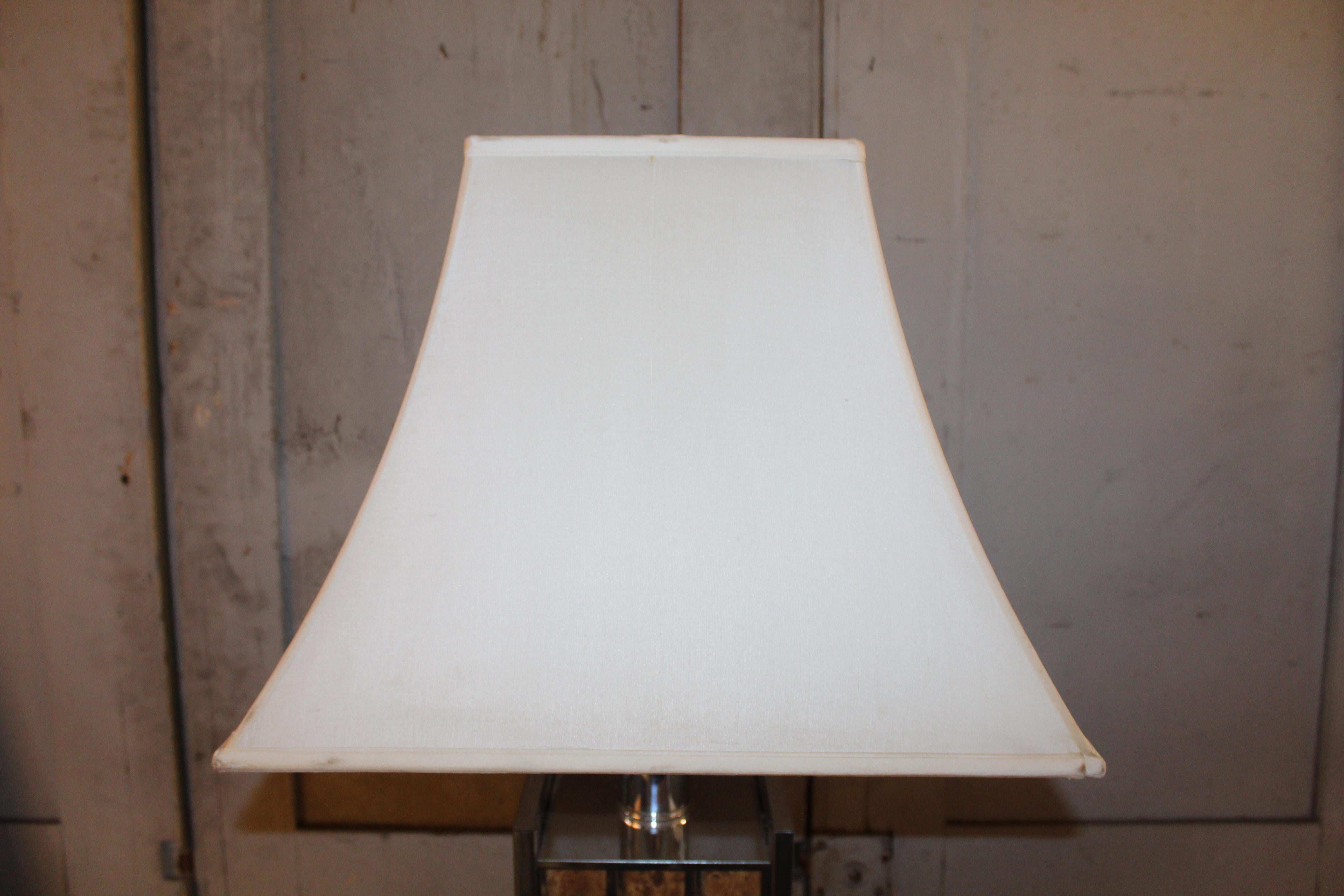 20th Century Pair of Mid-Century Chrome Lamps with Burled Inlay For Sale