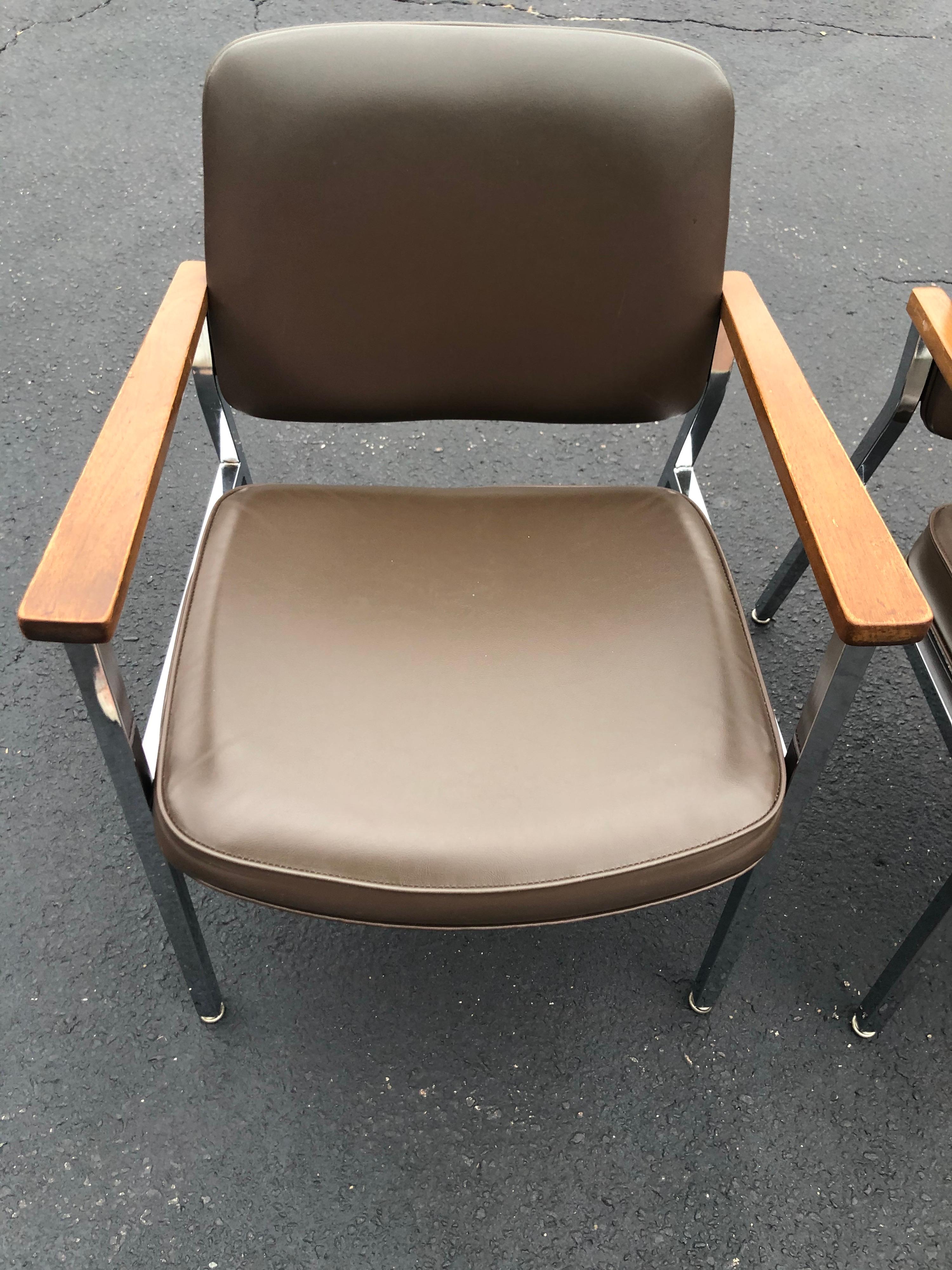 American Pair of Mid Century Chrome Office Chairs