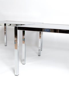 Pair of Midcentury Chrome and Smoked Glass End Side Tables, Italy, circa 1970