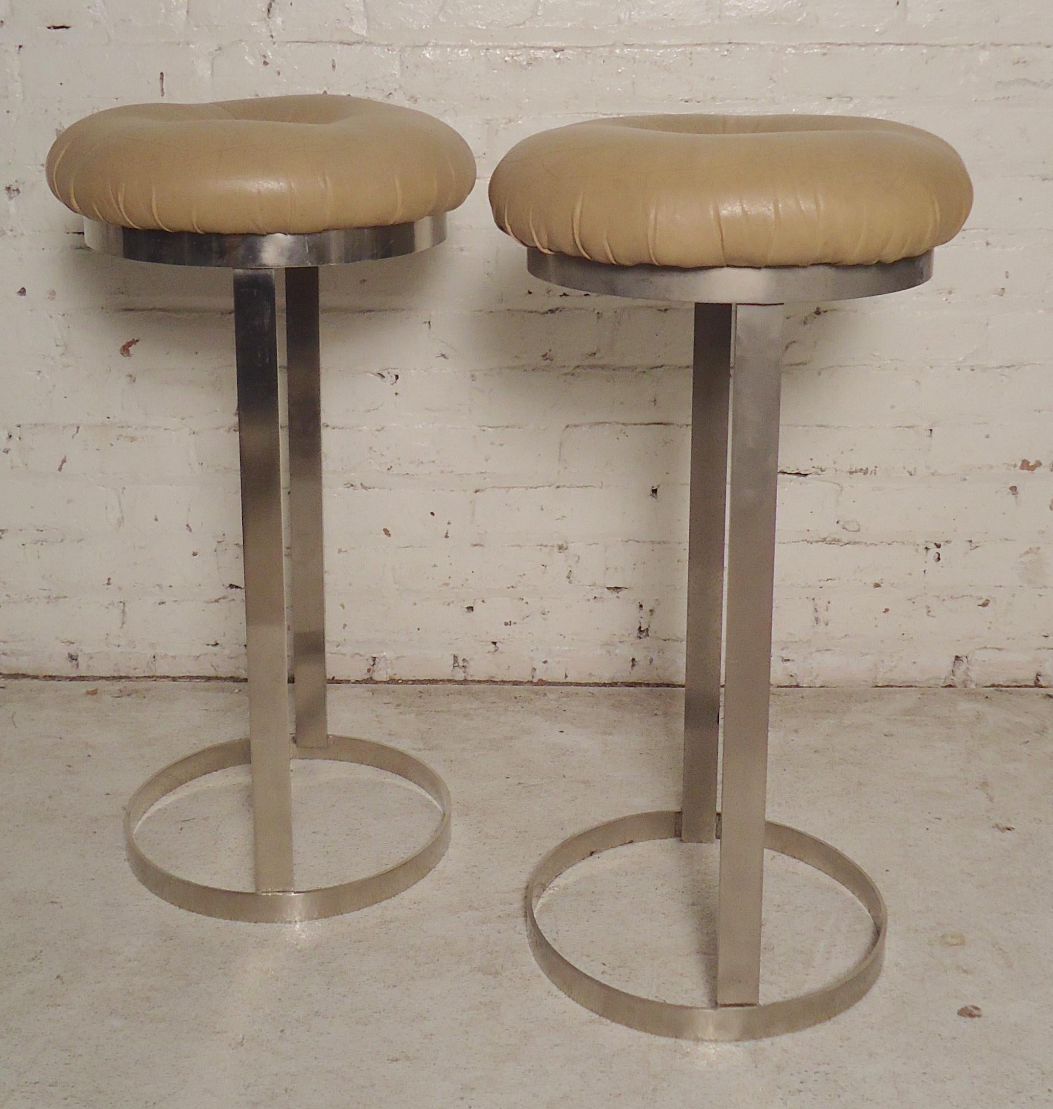 Vintage modern stools in the style of Milo Baughman with chrome bases and tufted seats.
(Please confirm item location - NY or NJ - with dealer).
   