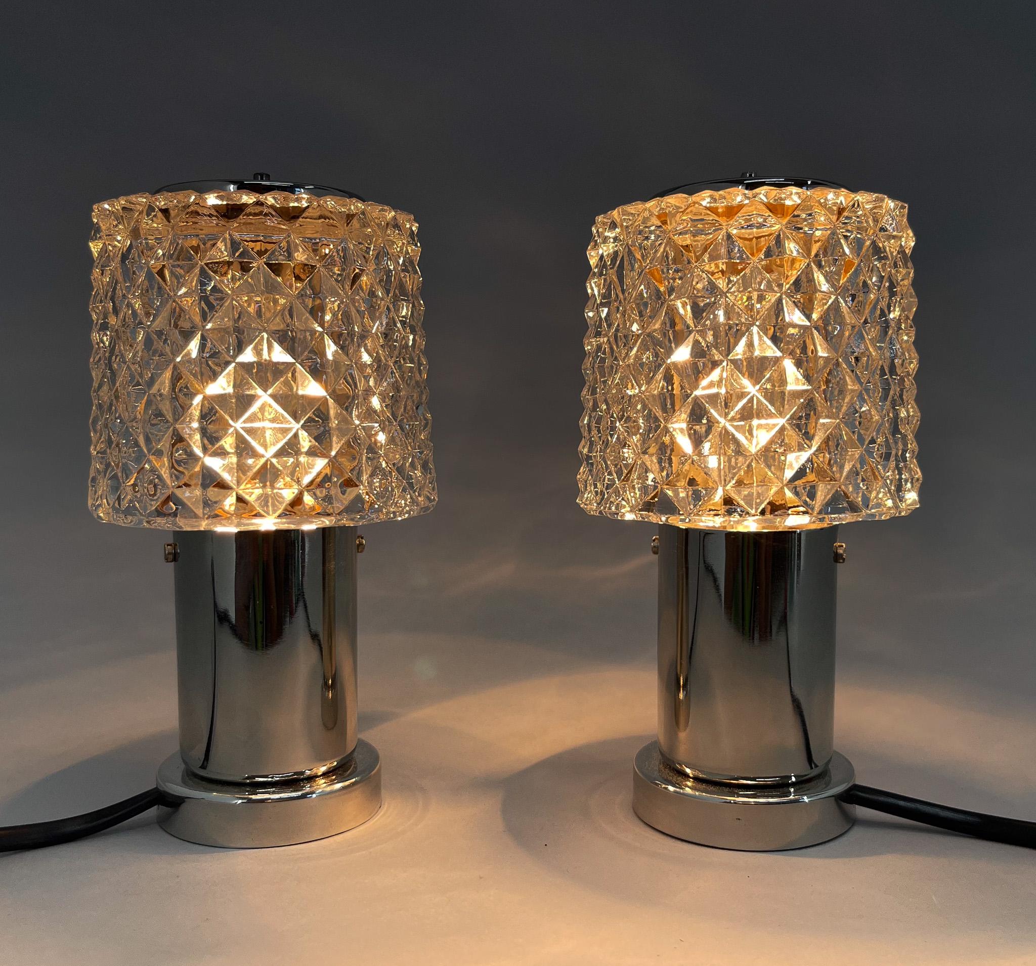 Czech Pair of Mid-Century Chrome Table Lamps, 1960's / 4 Pairs Available For Sale