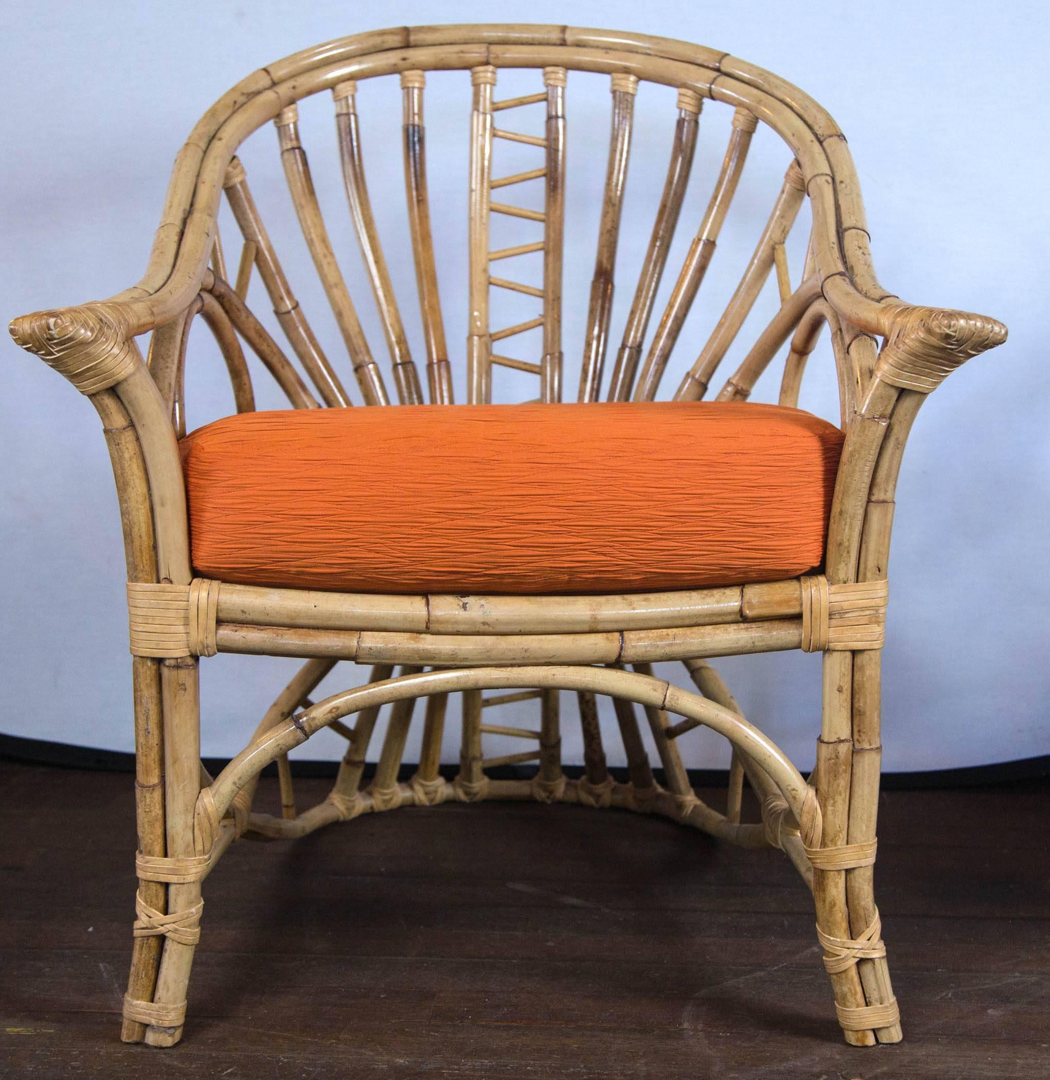 Mid-20th Century Pair of Midcentury Circle Sided Rattan Arm Chairs