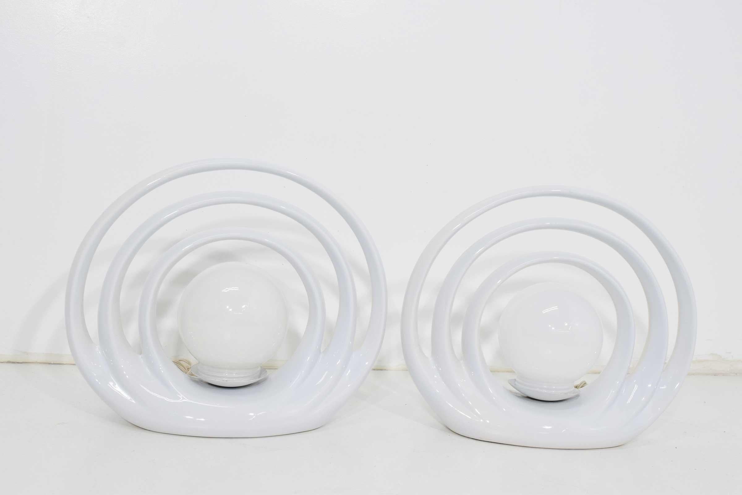 American Pair of Midcentury Circular Table Lamps, 1960s For Sale