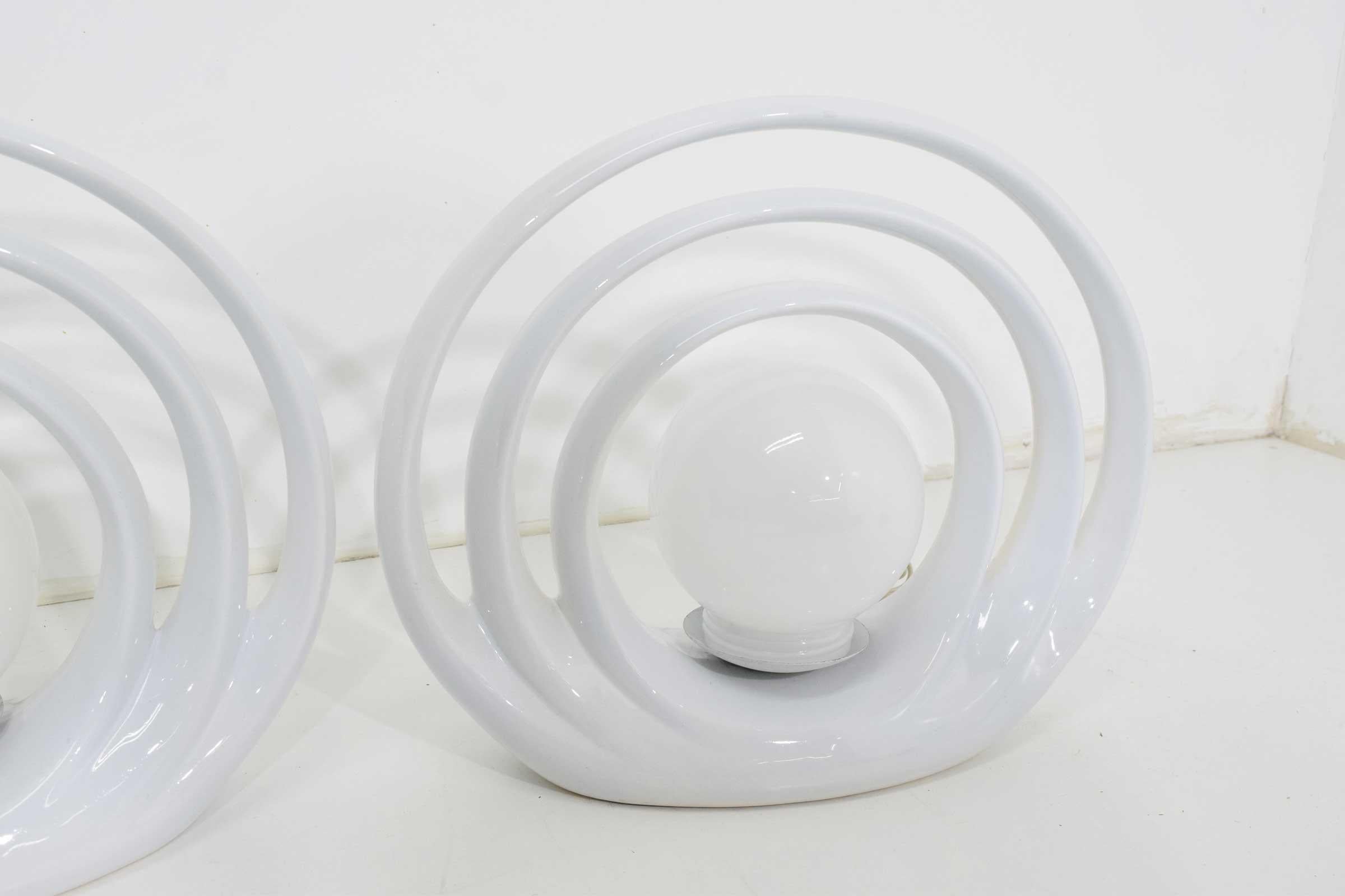 Ceramic Pair of Midcentury Circular Table Lamps, 1960s For Sale