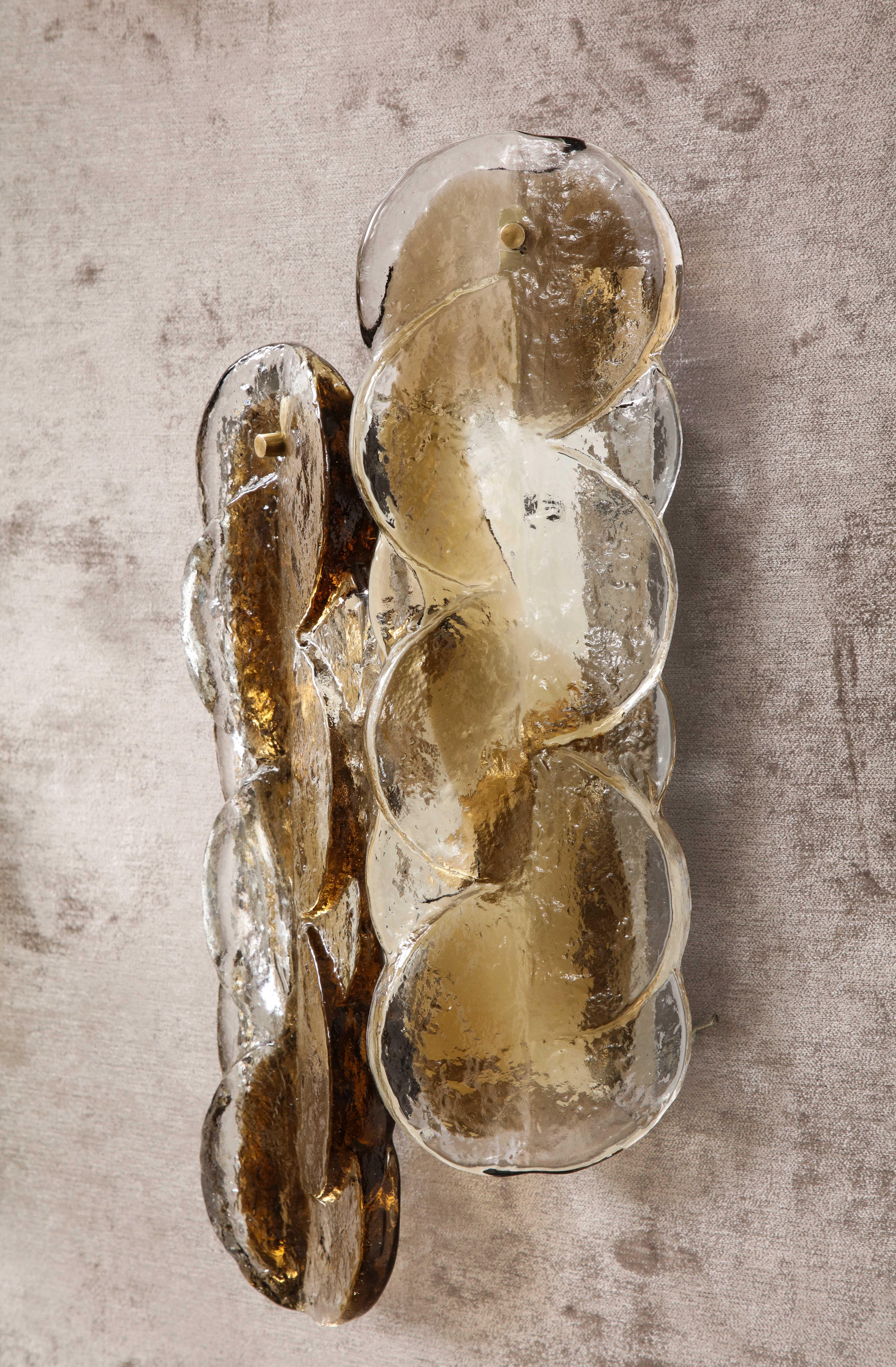 Pair of Mid-Century Citrus Swirl Glass Sconces by Kalmar. 1