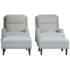 Pair of Mid- Century Club Chairs & Ottoman 