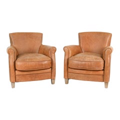 Pair of Mid-Century Cognac Leather Lounge Chairs