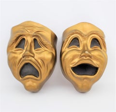 Pair of Mid-Century Comedy & Tragedy Mask Novelty Wall Speakers or Sculptures