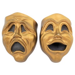 Pair of Mid-Century Comedy & Tragedy Mask Novelty Wall Speakers or Sculptures