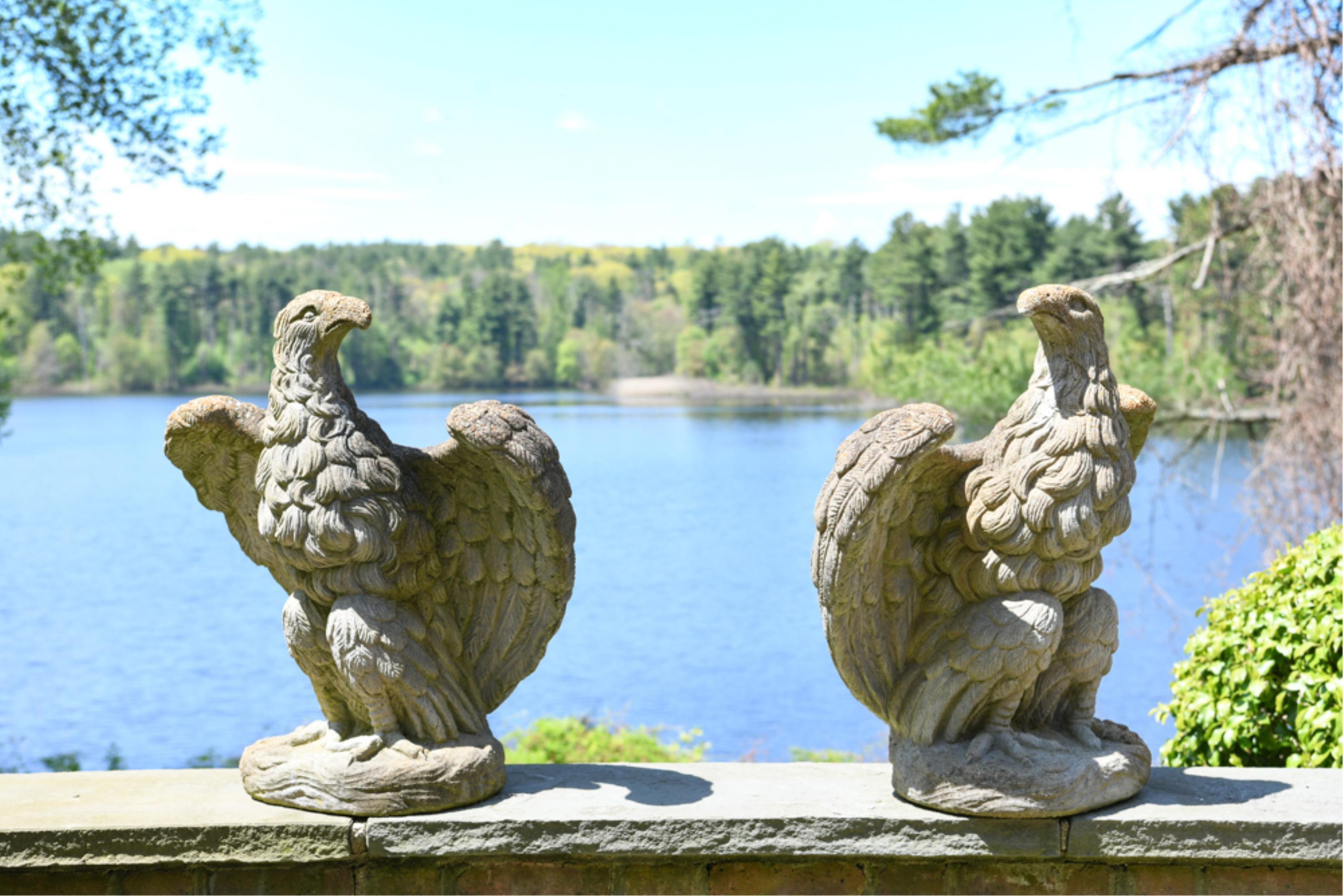 Pair of Midcentury Concrete Garden Eagles In Good Condition In Essex, MA