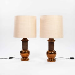 Pair of Mid-Century Copper Colored Ceramik Table Lamps signed Bergboms Sweden