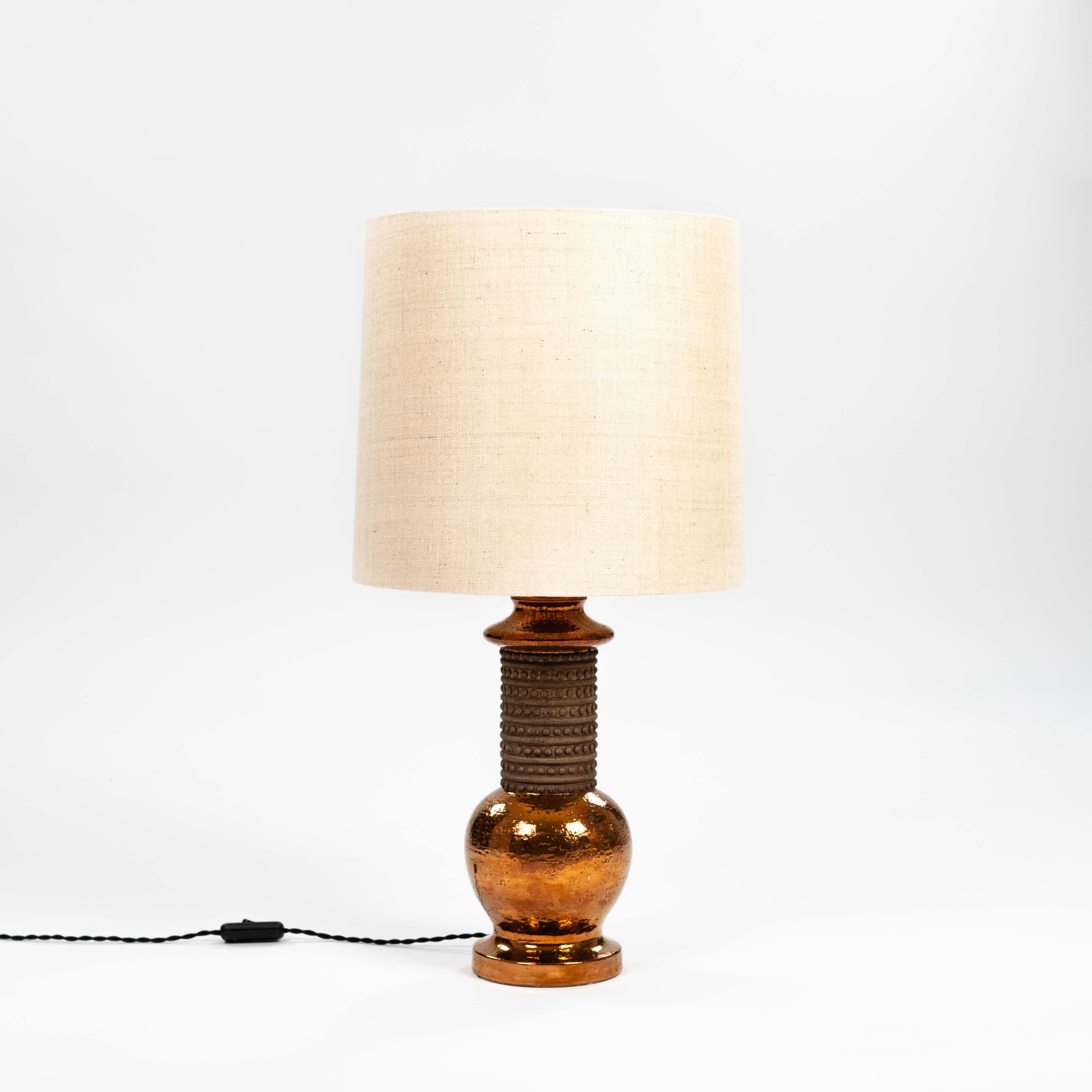 Swedish Pair of Mid-Century Copper Colored Ceramik Table Lamps signed Bergboms Sweden  For Sale