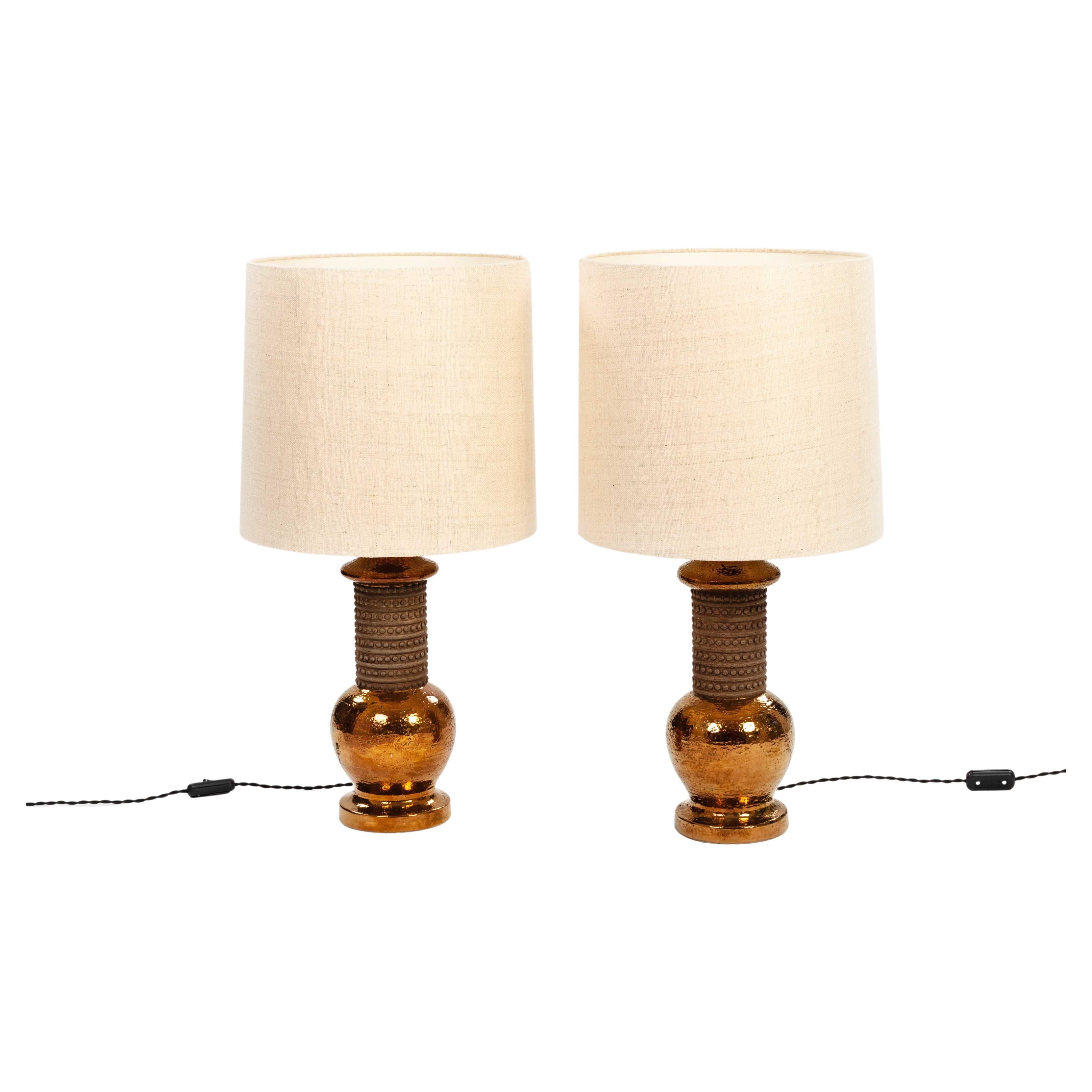 Pair of Mid-Century Copper Colored Ceramik Table Lamps signed Bergboms Sweden  For Sale