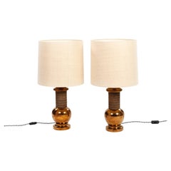 Pair of Mid-Century Copper Colored Ceramik Table Lamps signed Bergboms Sweden