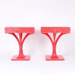 Pair of Mid Century Coral Lacquered Regency Side Tables