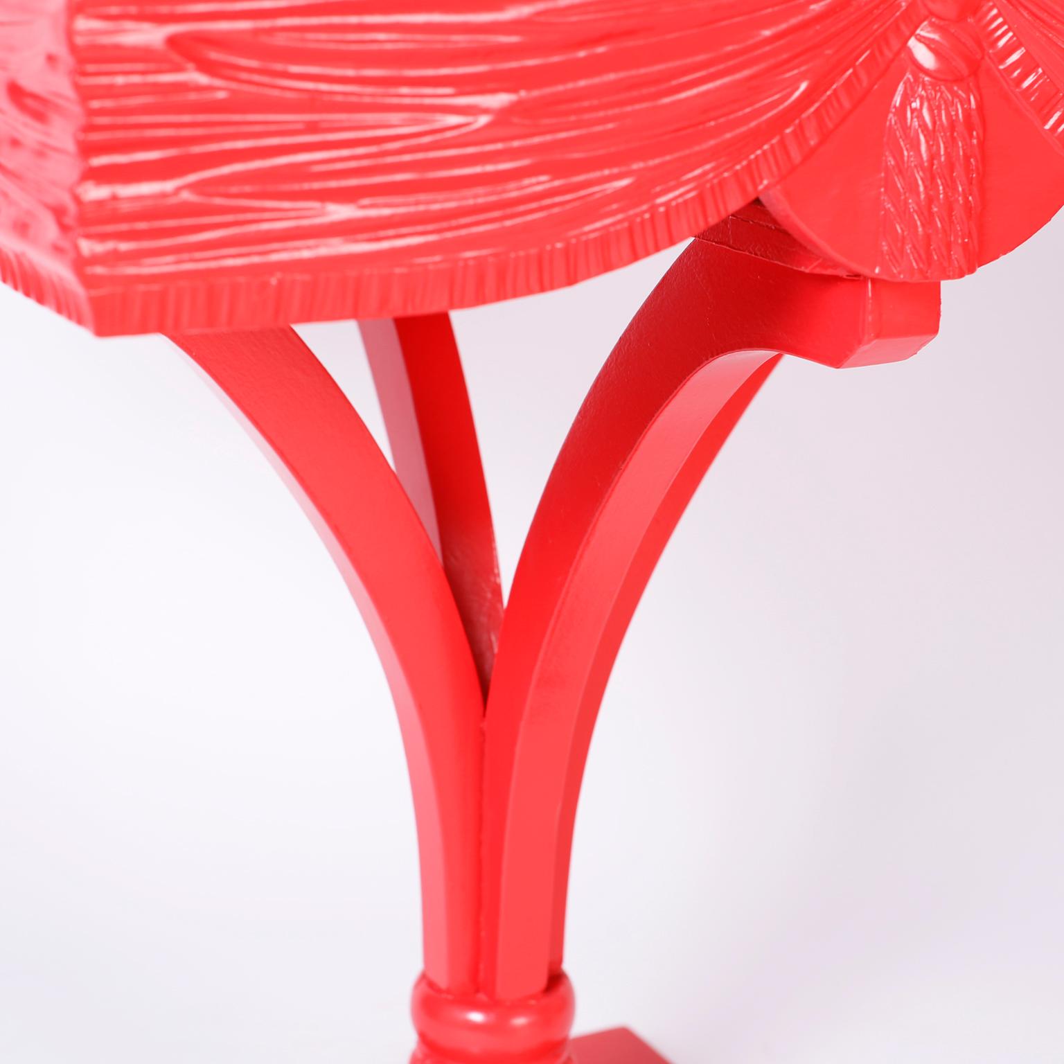 Pair of Midcentury Coral Lacquered Regency Side Tables In Good Condition For Sale In Palm Beach, FL