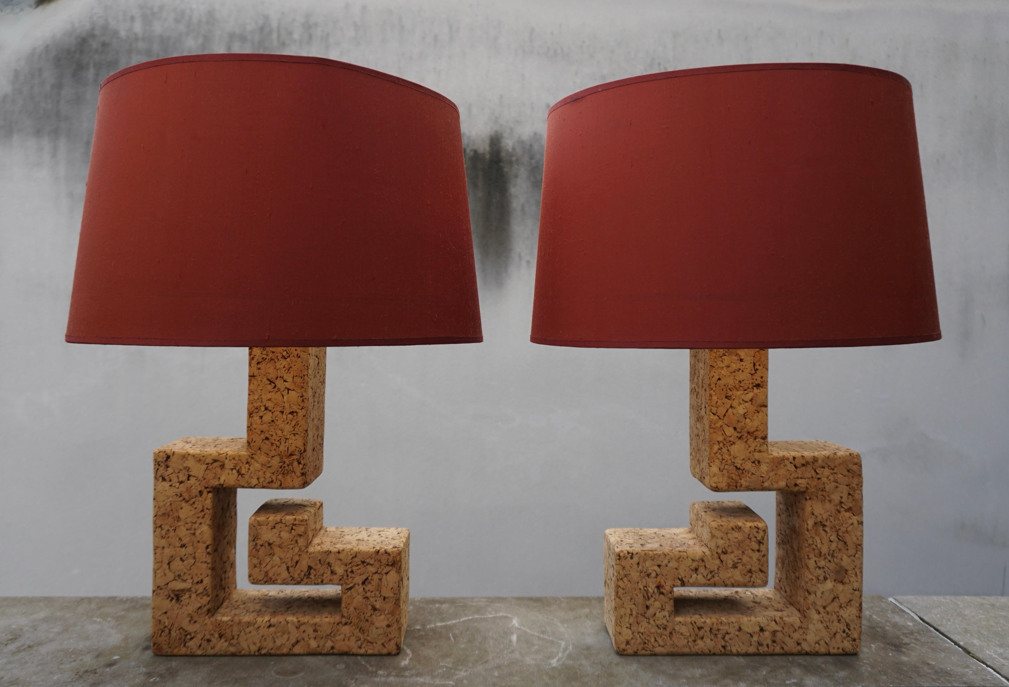 Mid-Century Modern Pair of Mid-Century Cork and Table Lamps For Sale