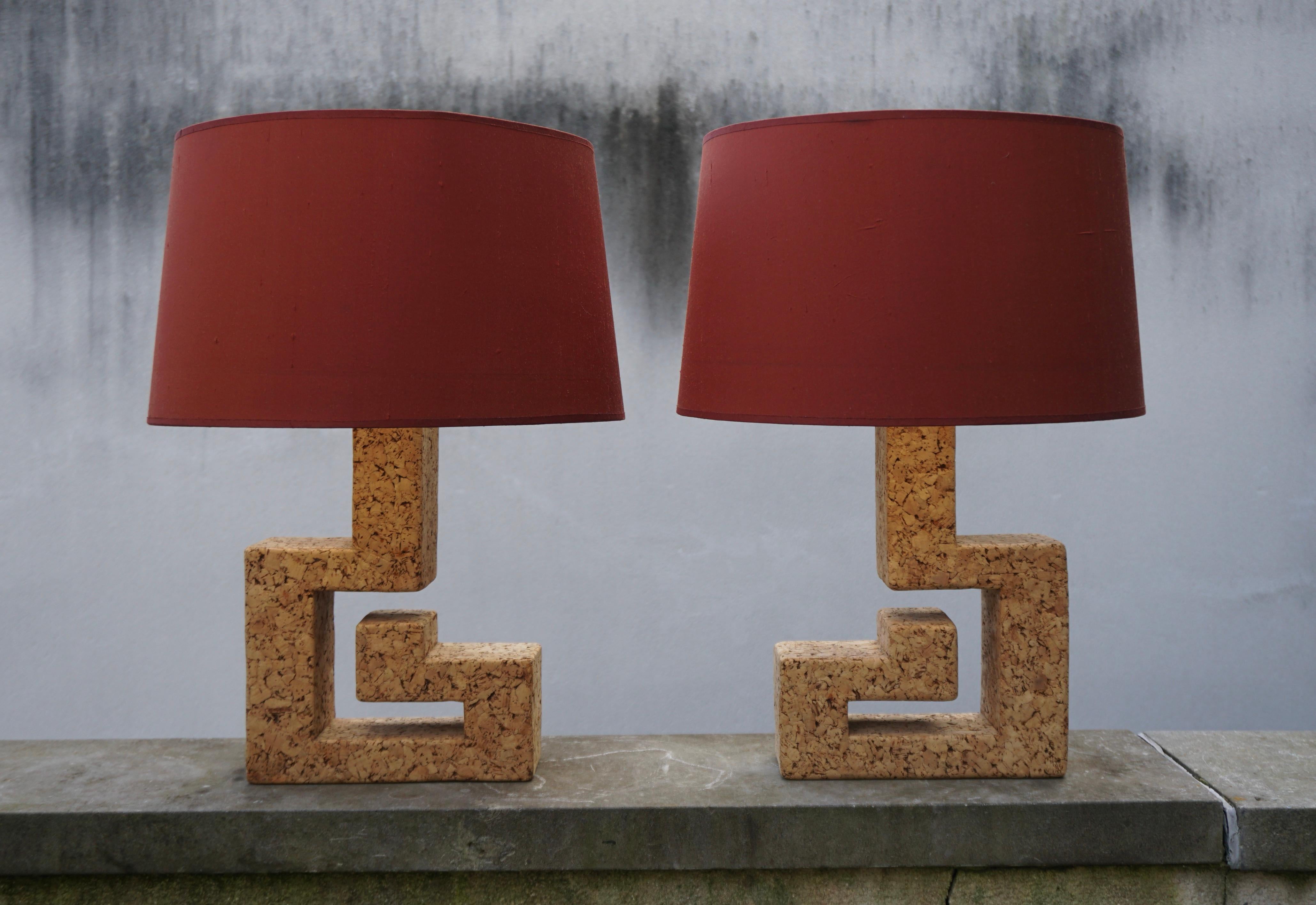 French Pair of Mid-Century Cork and Table Lamps For Sale