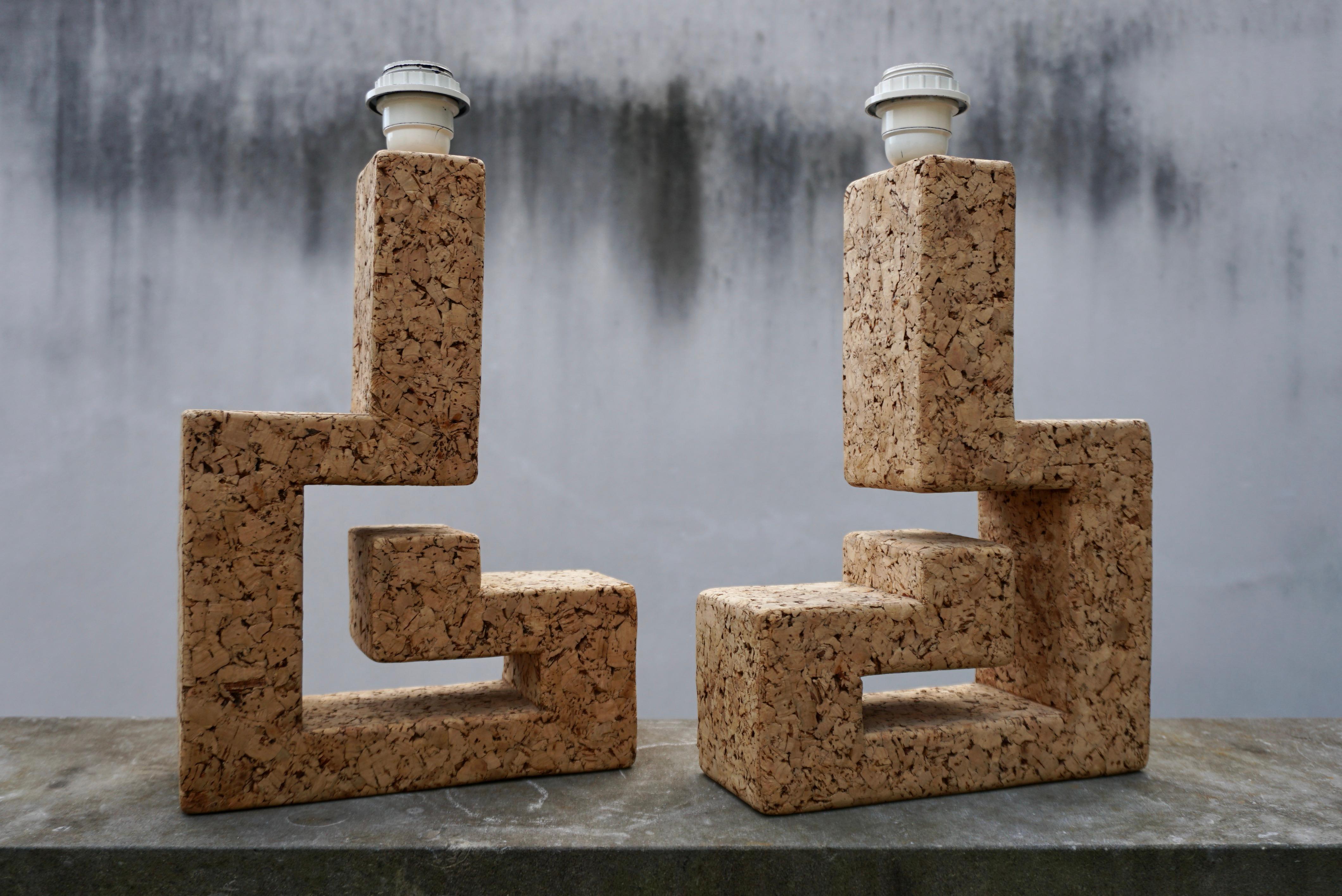 Pair of Mid-Century Cork and Table Lamps In Good Condition For Sale In Antwerp, BE