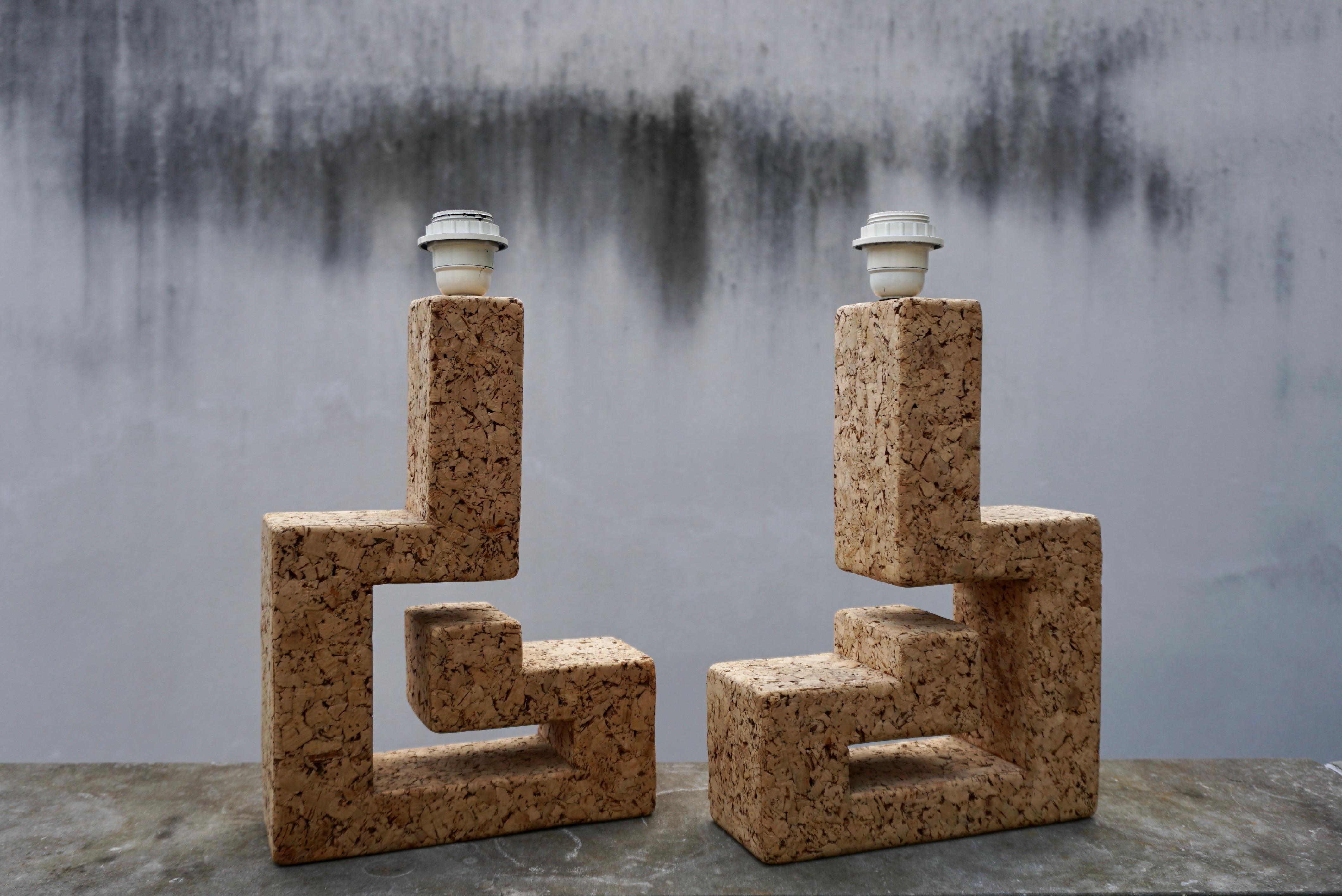 20th Century Pair of Mid-Century Cork and Table Lamps For Sale
