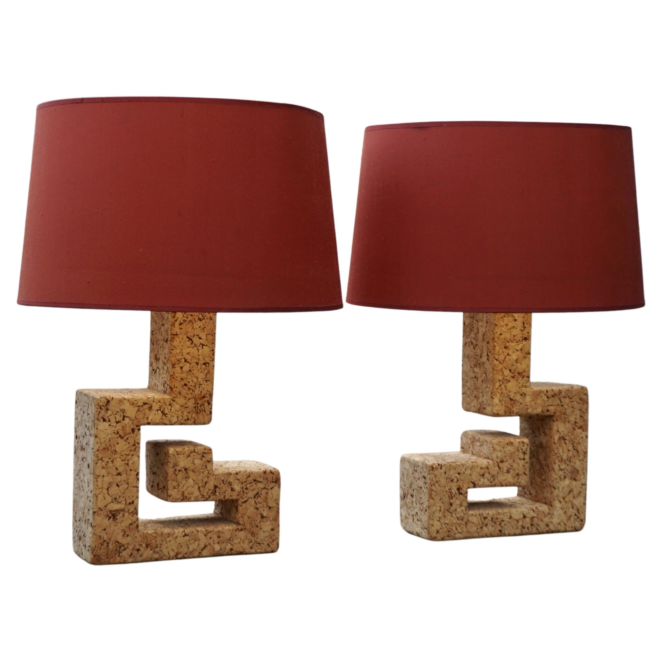 Pair of Mid-Century Cork and Table Lamps For Sale