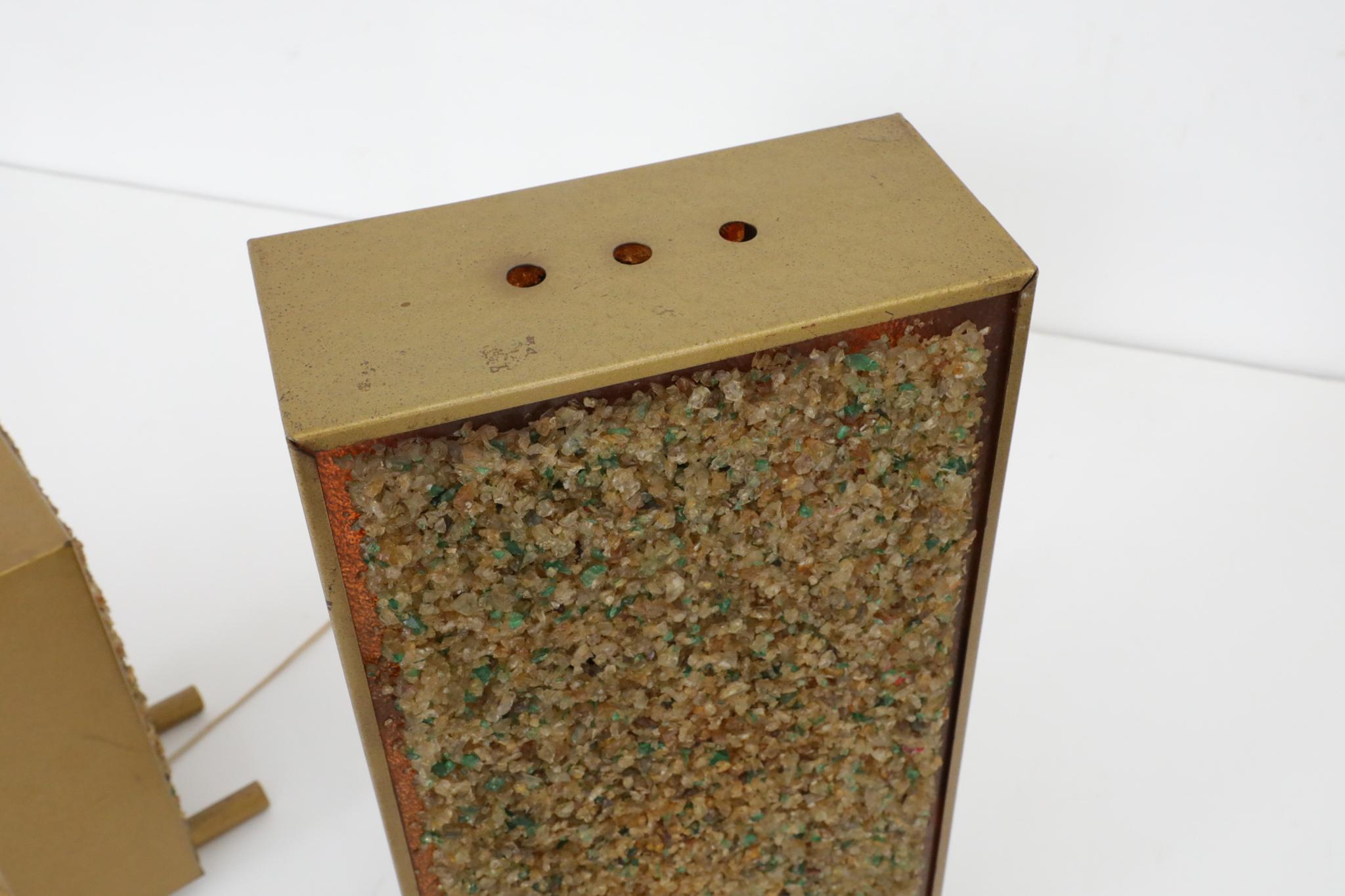 Pair of Mid-Century Cosack Produced Brass Framed Glass Art Table Lamps For Sale 4