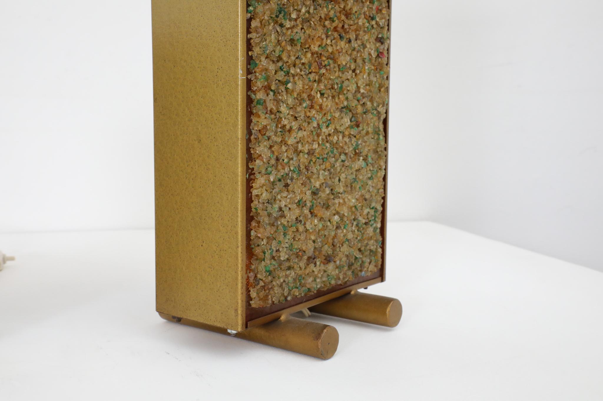 Pair of Mid-Century Cosack Produced Brass Framed Glass Art Table Lamps For Sale 7
