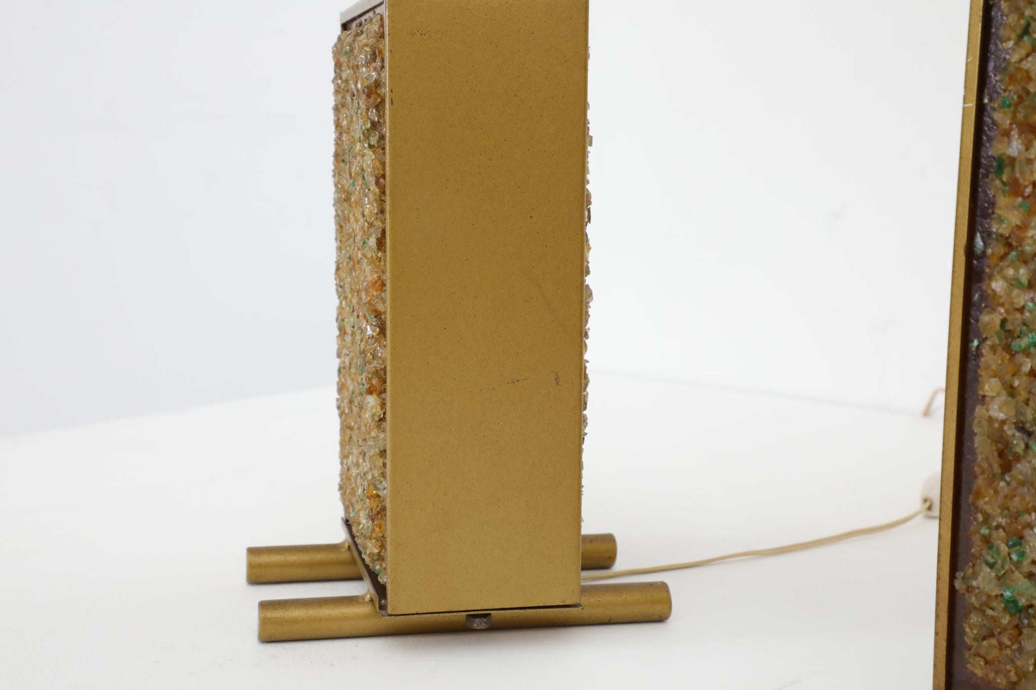 Pair of Mid-Century Cosack Produced Brass Framed Glass Art Table Lamps For Sale 11