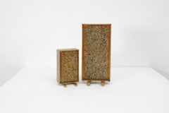 Pair of Mid-Century Cosack Produced Brass Framed Glass Art Table Lamps