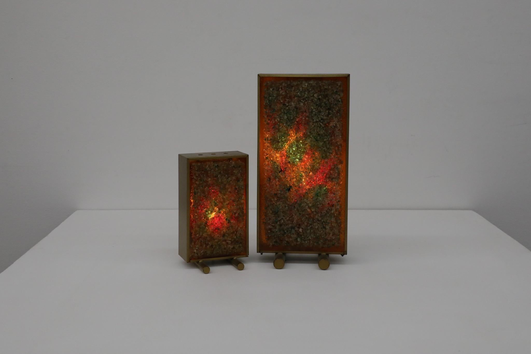 Mid-Century Modern Pair of Mid-Century Cosack Produced Brass Framed Glass Art Table Lamps For Sale