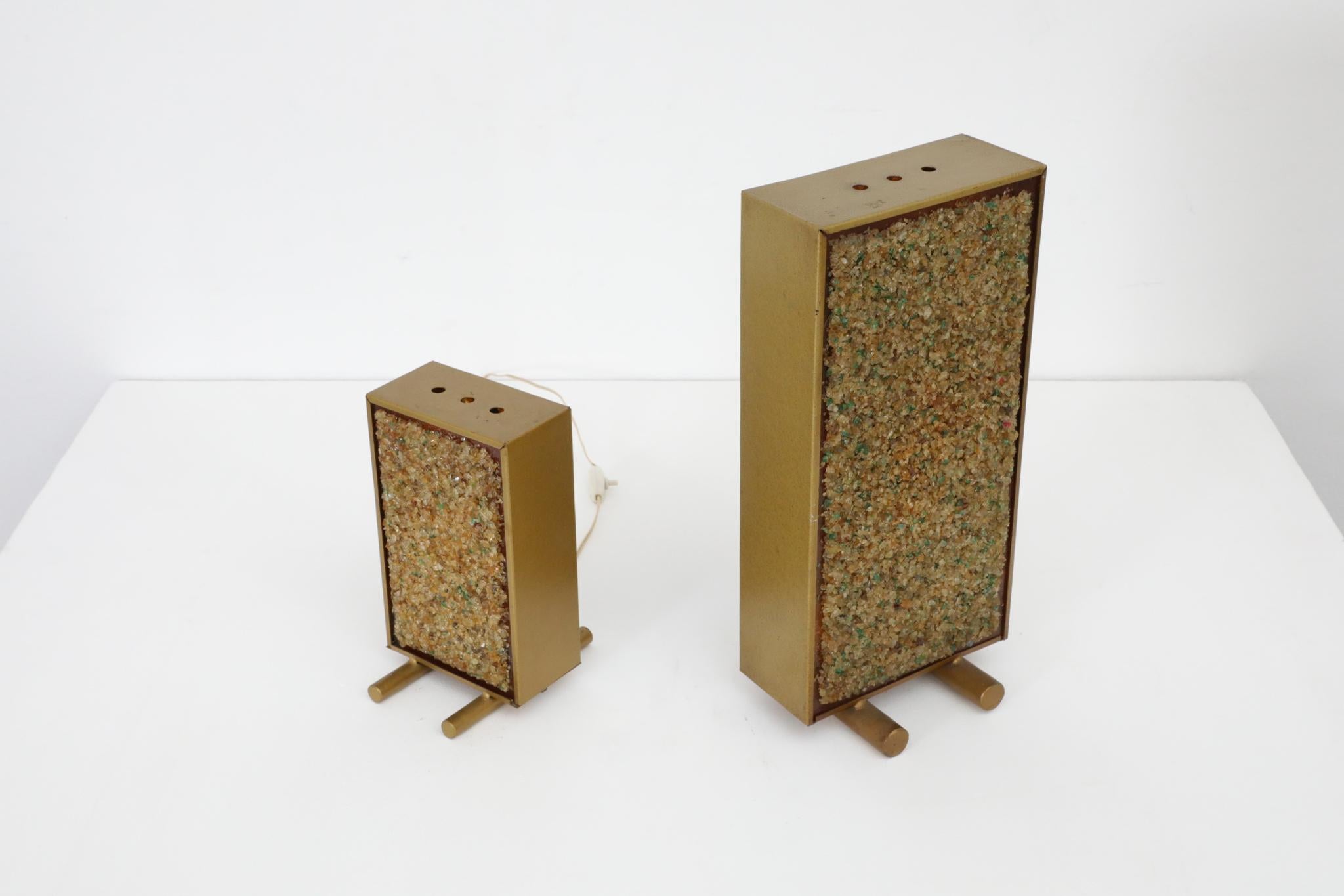 Pair of Mid-Century Cosack Produced Brass Framed Glass Art Table Lamps For Sale 3