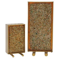 Paire de lampes de table d'art Cosack du milieu du siècle dernier, encadrées de laiton et de verre