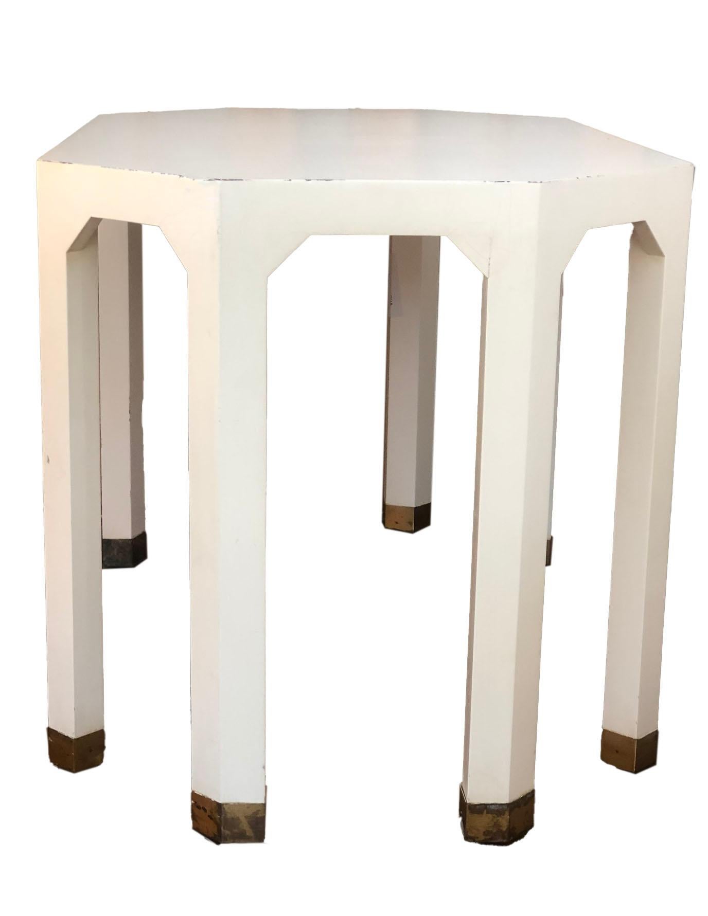 American Pair of Midcentury Cream Octagon Shaped Side Tables
