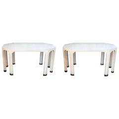 Pair of Midcentury Cream Octagon Shaped Side Tables