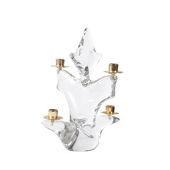 Pair of Mid-Century Crystal & Brass Candlestick Holders signed Schneider