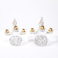 Pareja de candelabros de mediados de siglo en forma de árbol de cristal y latón Firmado Schneider