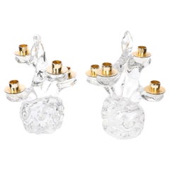 Pareja de candelabros de mediados de siglo en forma de árbol de cristal y latón Firmado Schneider