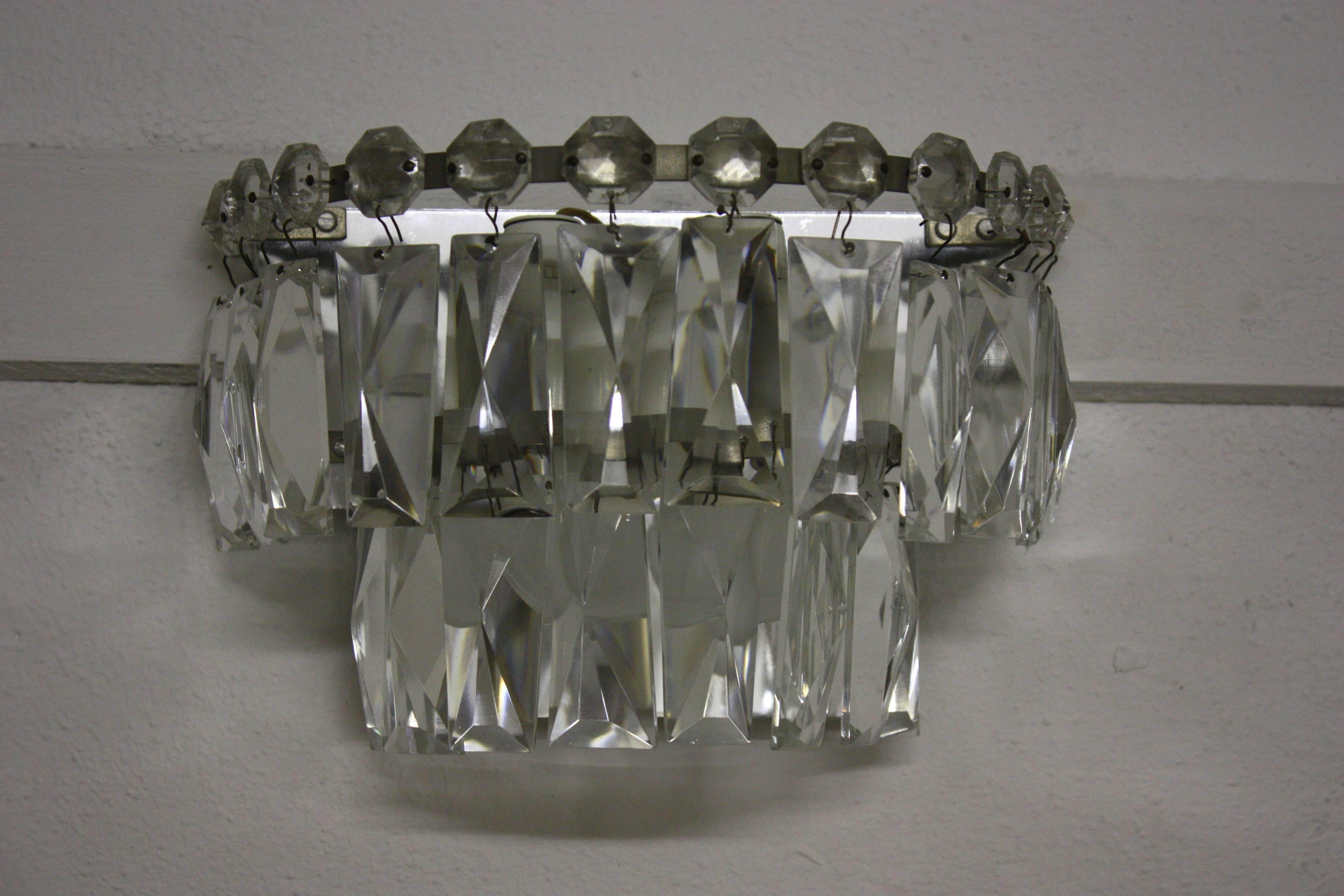 Mid-20th Century Pair of Midcentury Crystal Wall Sconces by Bakalowits, Austria, circa 1960s