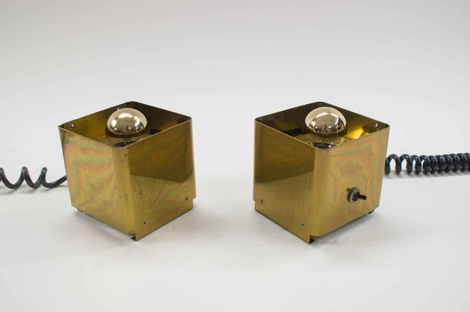 Austrian Pair of Midcentury Cube Table Lamps in Brass, 1960s For Sale