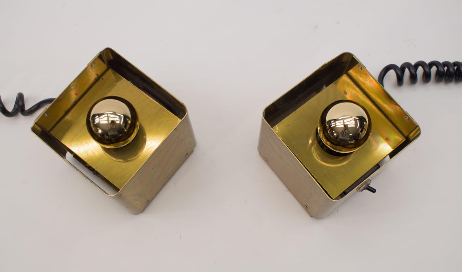 Pair of Midcentury Cube Table Lamps in Brass, 1960s For Sale 1