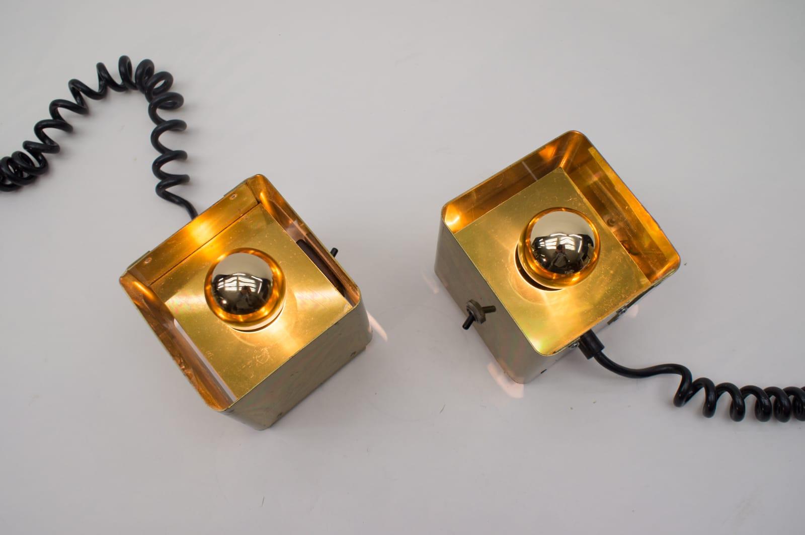 Pair of Midcentury Cube Table Lamps in Brass, 1960s For Sale 2