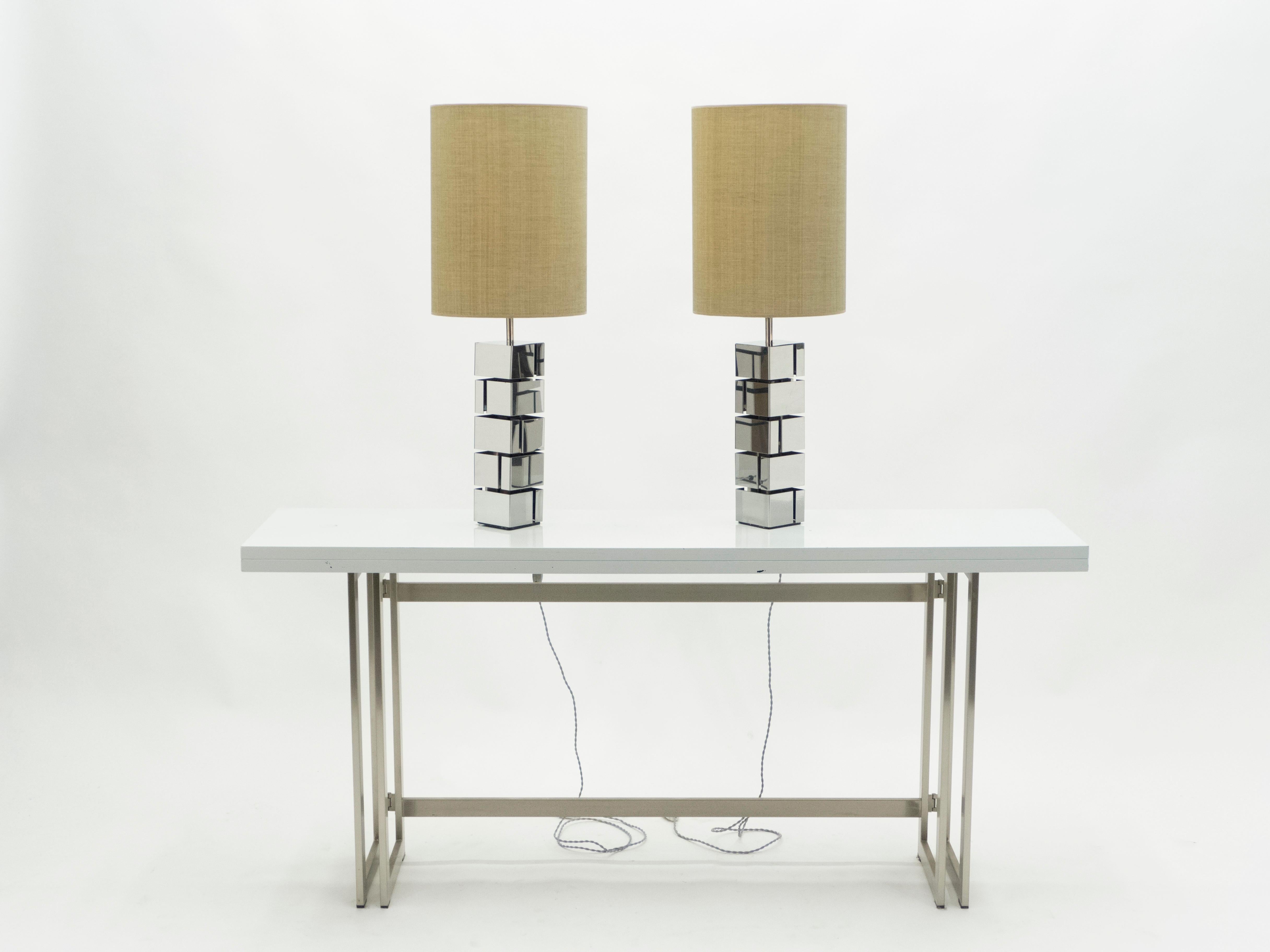 Mid-Century Modern Pair of Midcentury Curtis Jere Chrome Lamps, 1970s For Sale