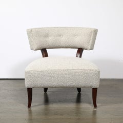 Coppia di poltroncine curve in stile Mid-Century con rivestimento in bouclé, firmate Billy Haines