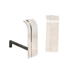 Pair of Mid-Century Curved Top Polished Nickel Andirons by Danny Alessandro