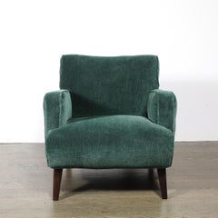 Par de sillones de mohair verde de líneas curvas de mediados de siglo con soportes ebonizados